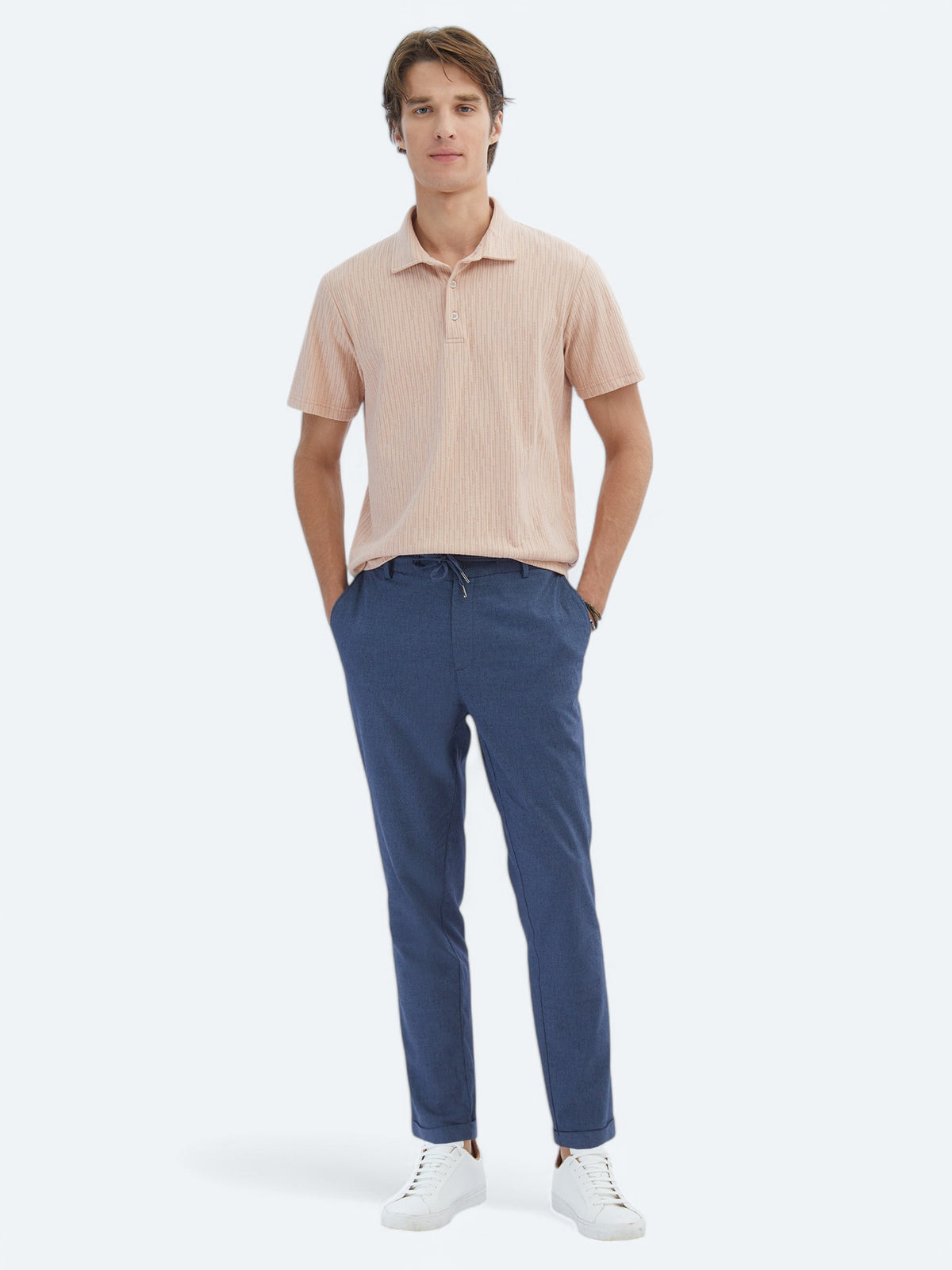 Somon Desenli Polo Yaka Pamuk Karışımlı T-Shirt