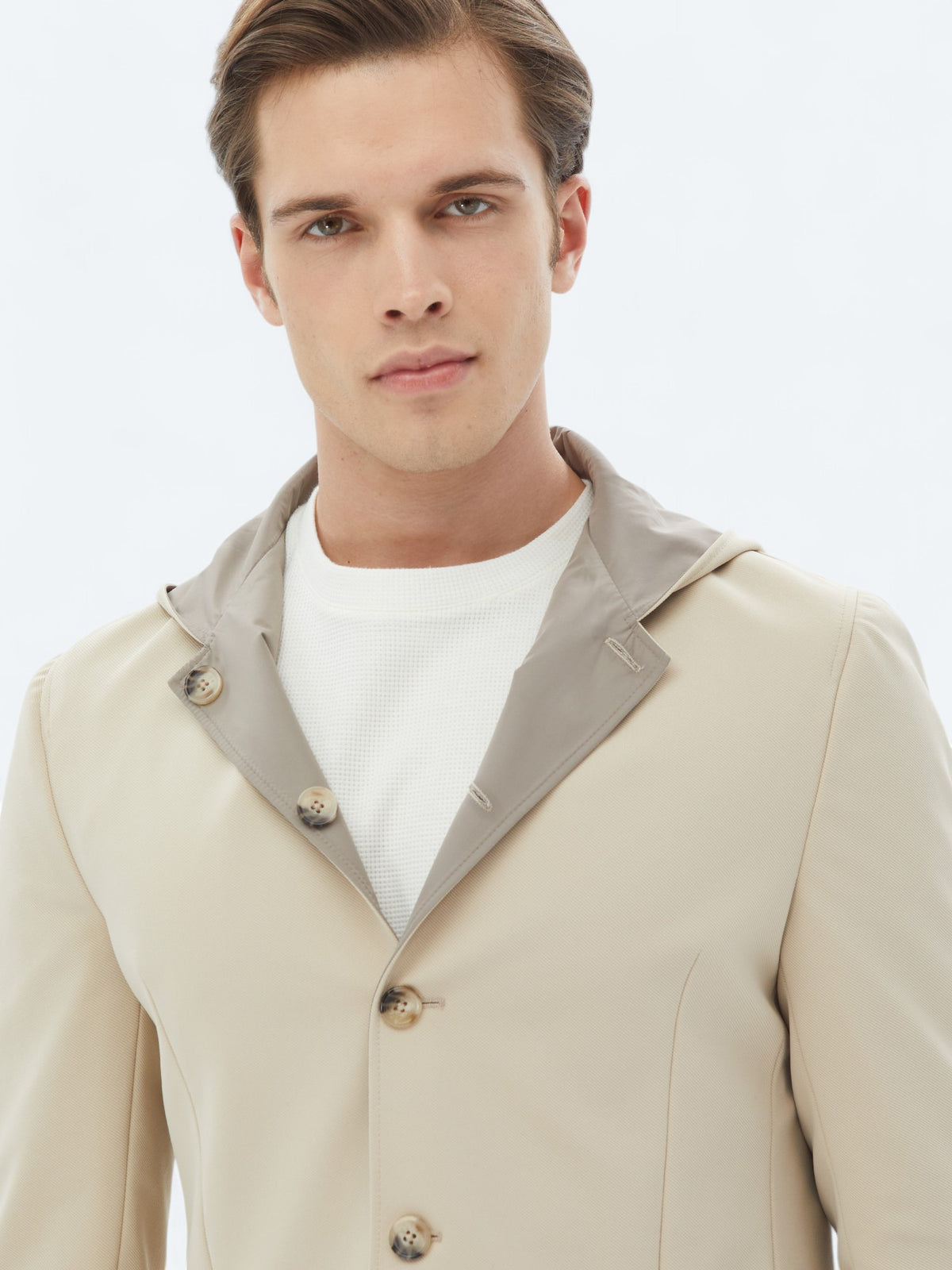Bej Regular Fit Kapüşonlu Casual Örme Mont