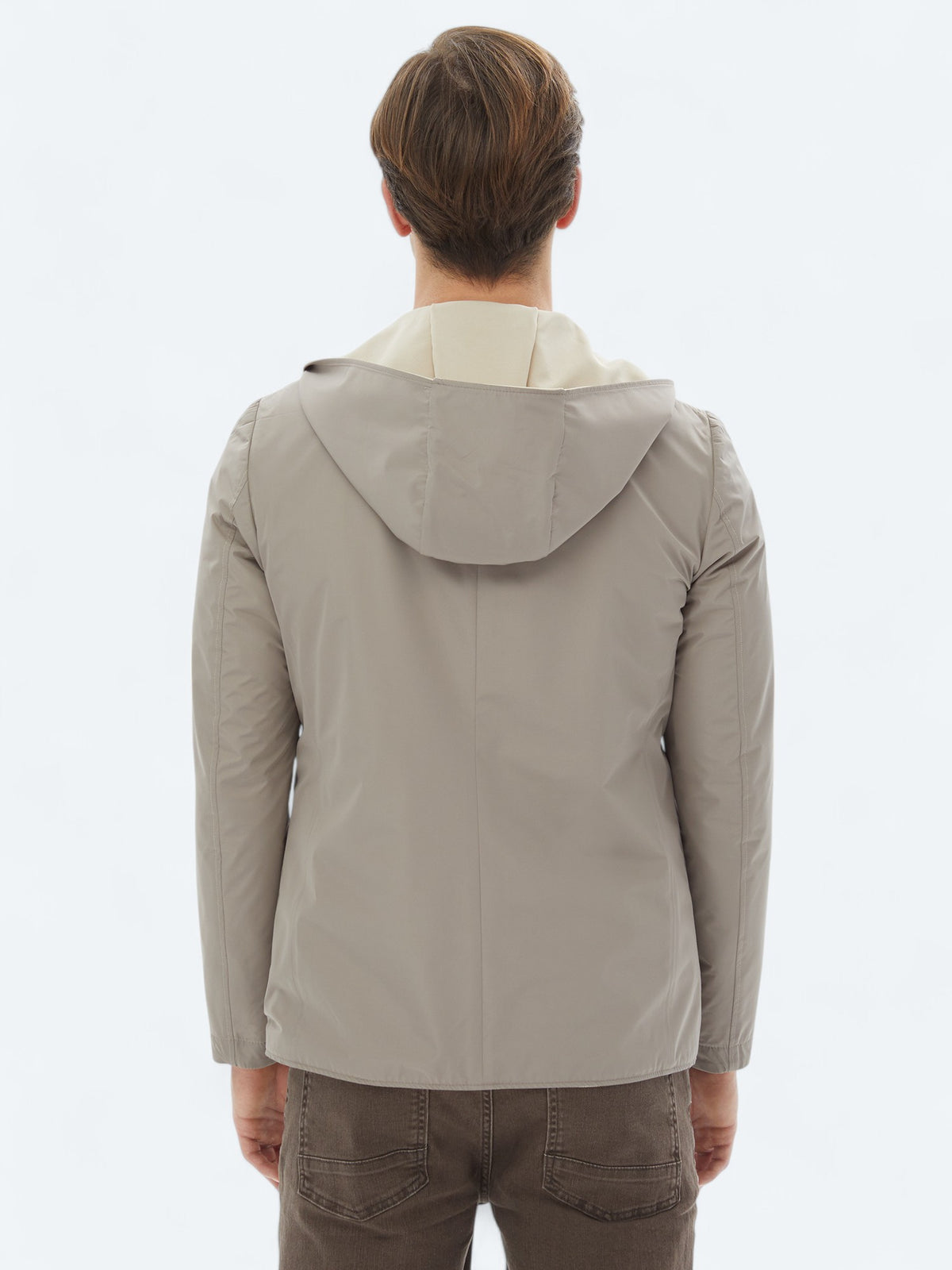 Bej Regular Fit Kapüşonlu Casual Örme Mont