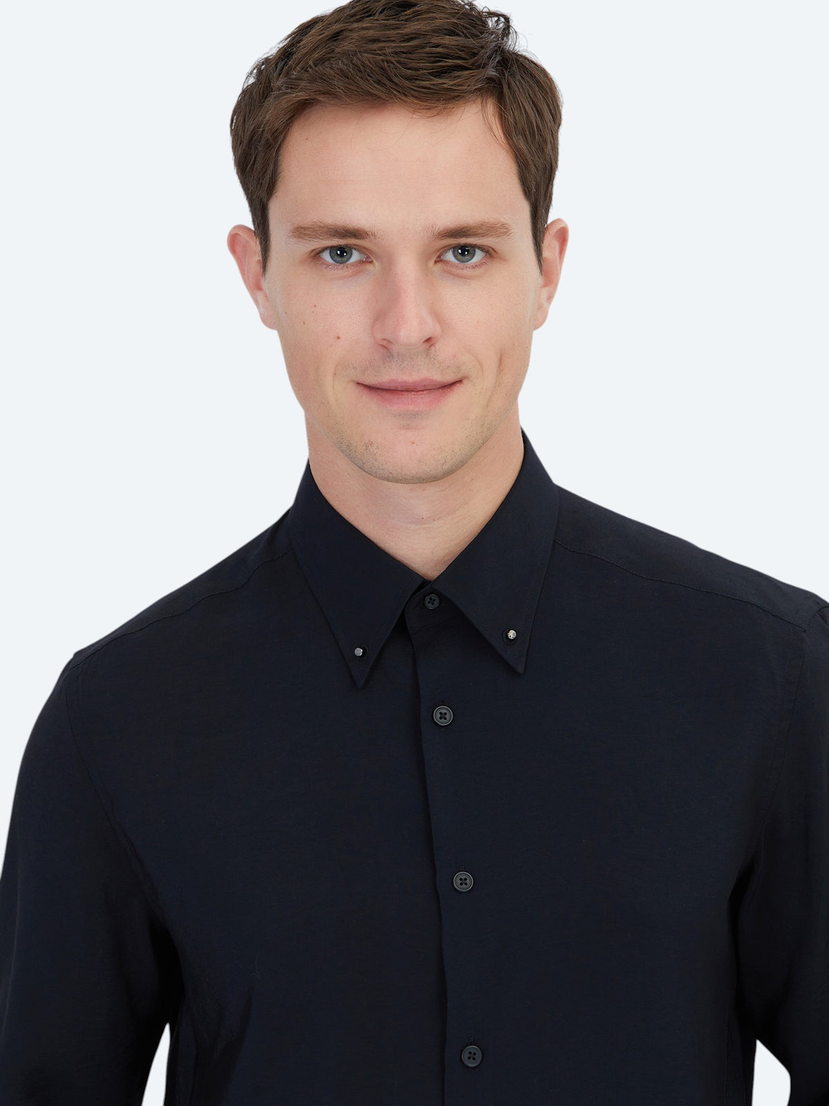 Siyah Regular Fit Uzun Dokuma Casual Gömlek