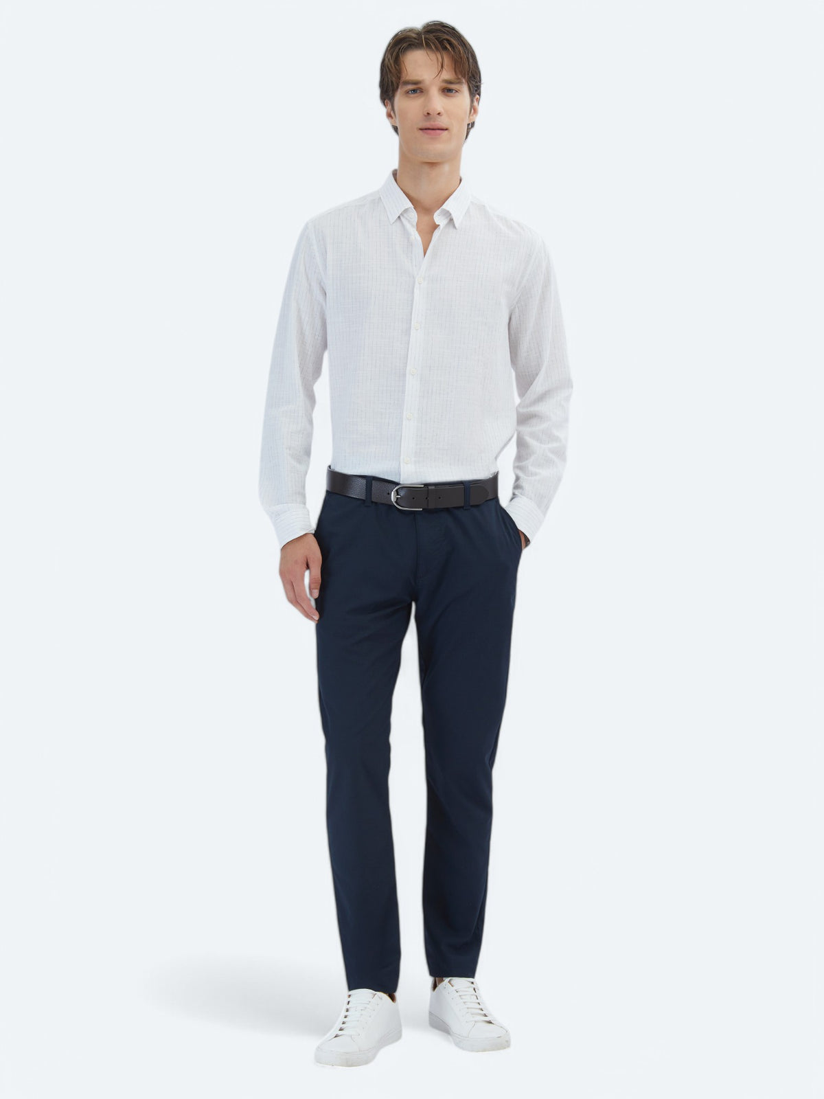 Mavi Çizgili Regular Fit Uzun Dokuma Casual %100 Pamuk Gömlek