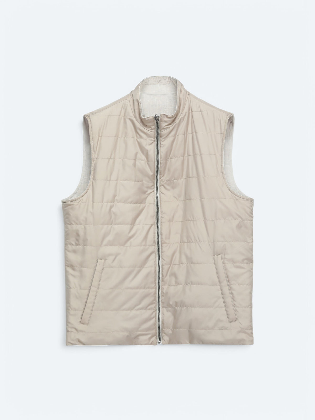Açık Bej Regular Fit Dik Yaka Casual Dokuma Spor Yelek