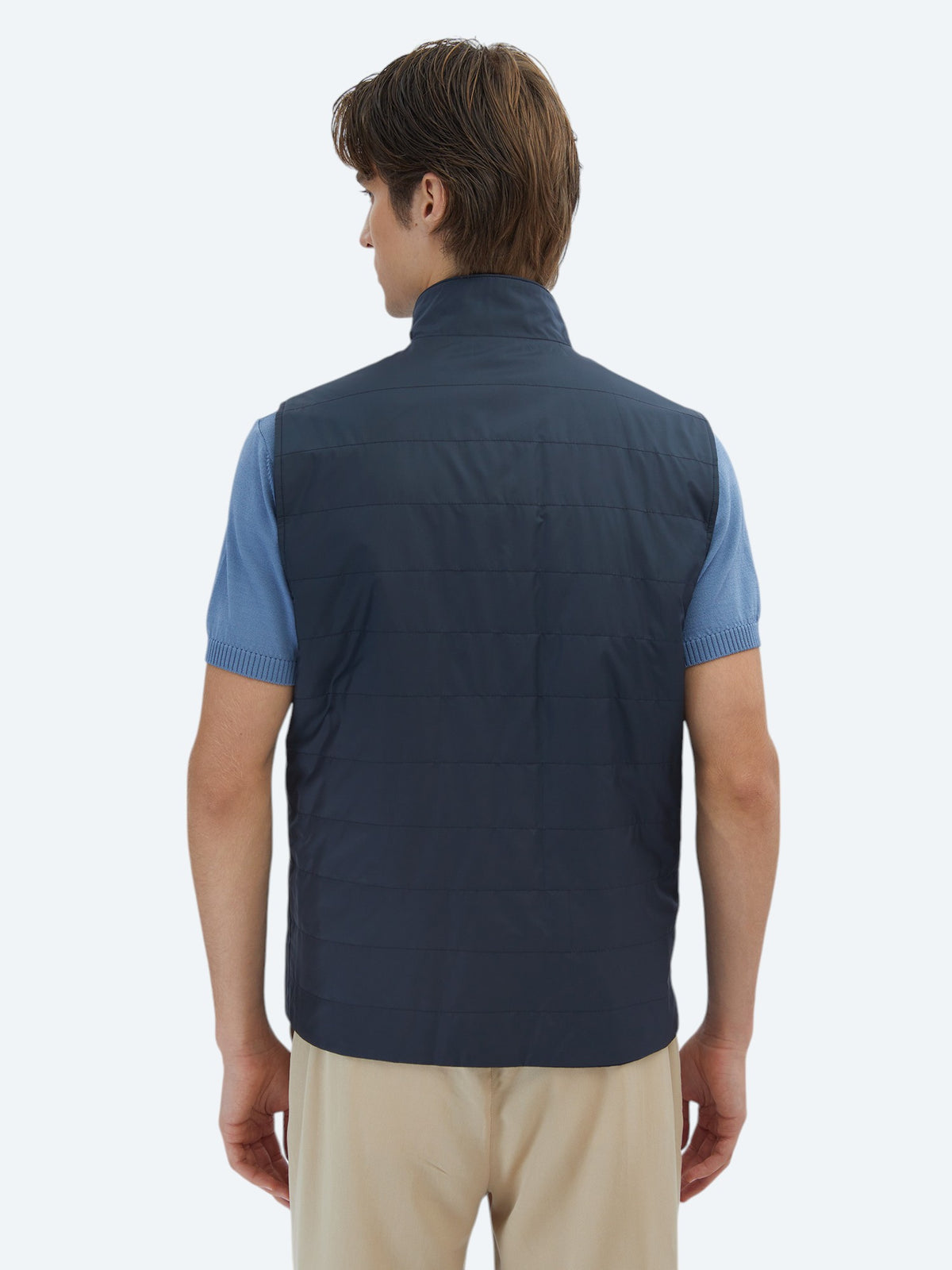 Lacivert Regular Fit Dik Yaka Casual Dokuma Spor Yelek