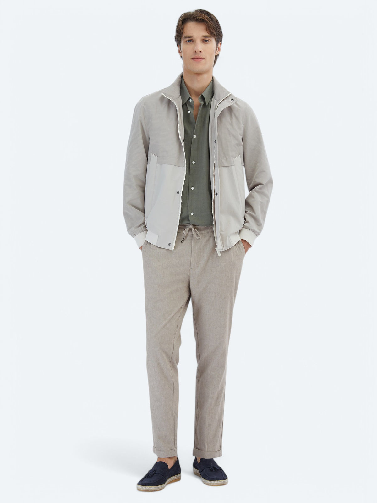 Bej Regular Fit Gizli Kapüşon Casual Dokuma Mont