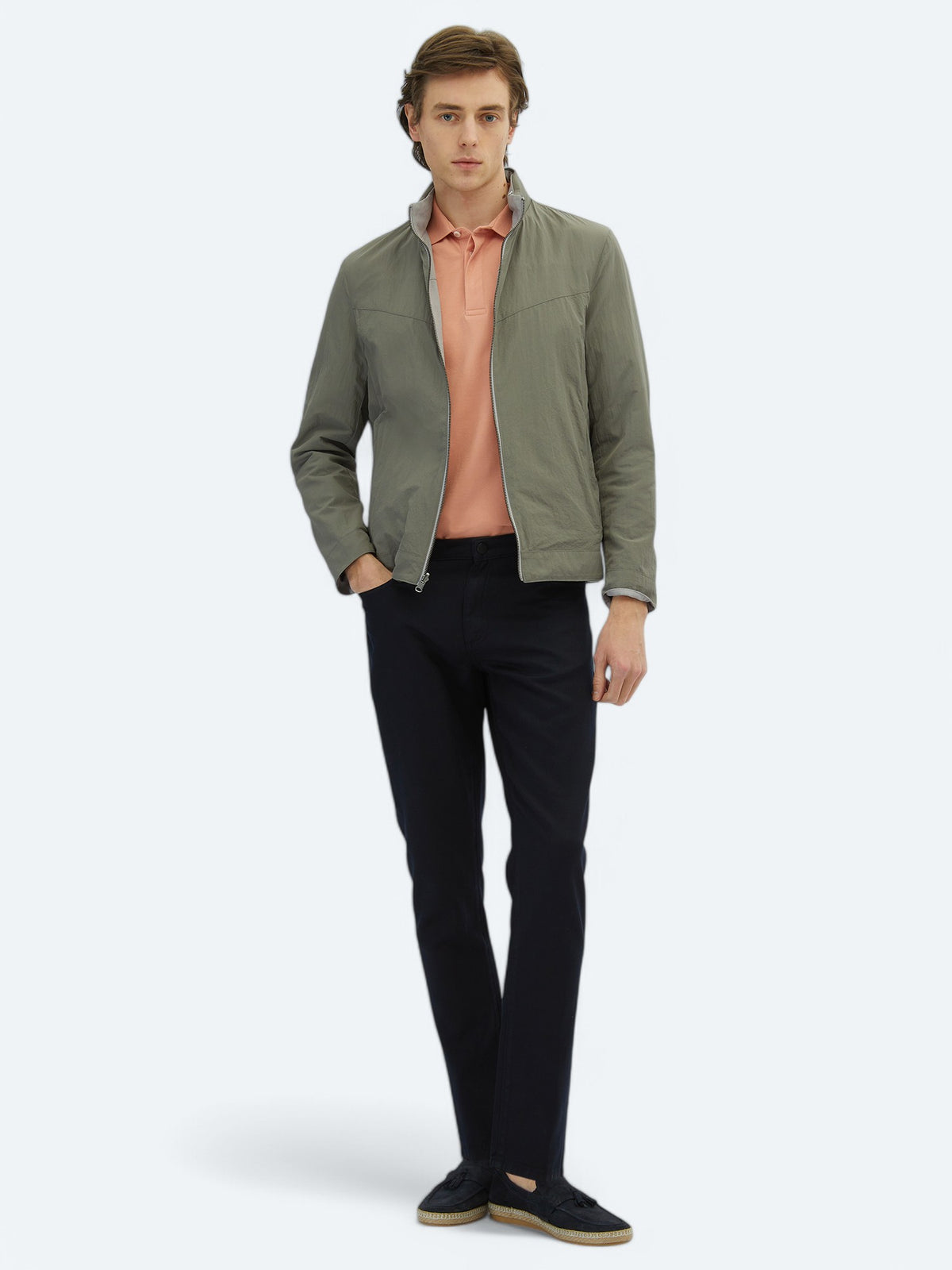 Gri Regular Fit Gizli Kapüşon Casual Dokuma Çift Taraflı Mont