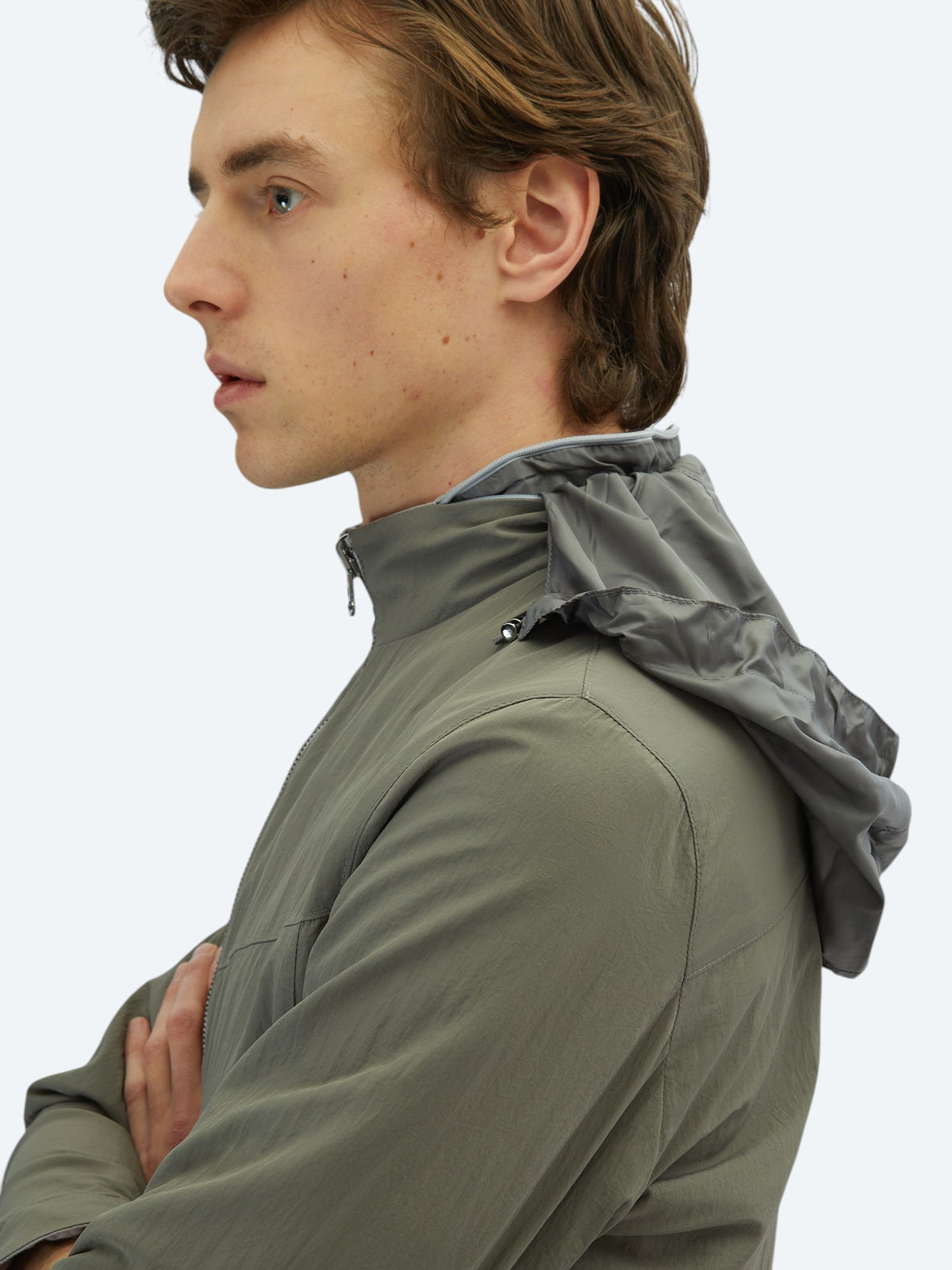 Gri Regular Fit Gizli Kapüşon Casual Dokuma Çift Taraflı Mont