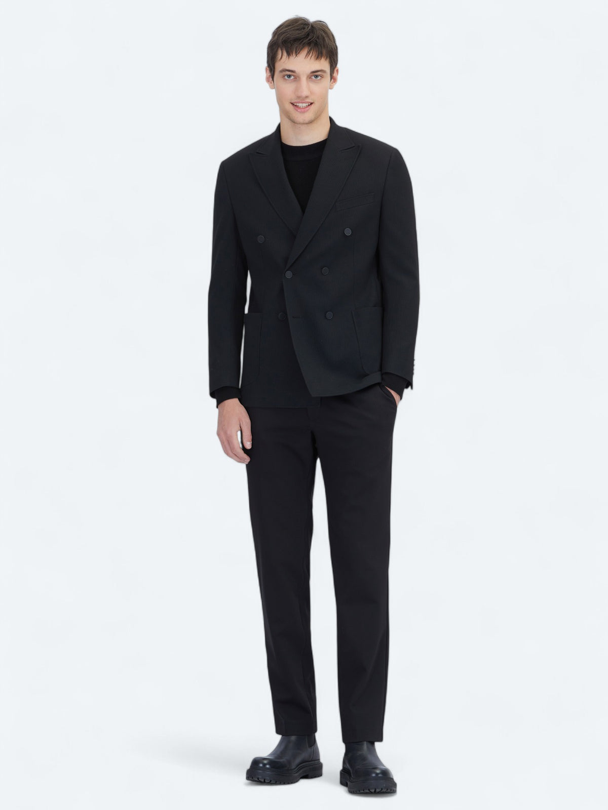 Siyah Çizgili Comfort Fit Ceket