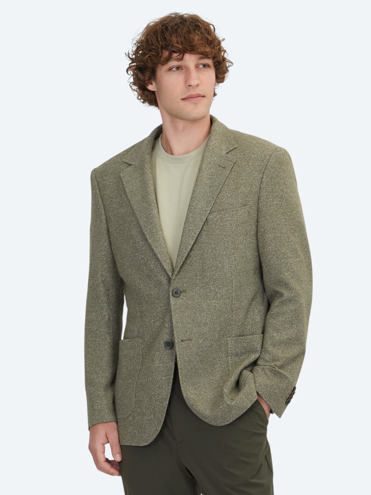Haki Desenli Modern Fit Pamuk Karışımlı Örme Ceket