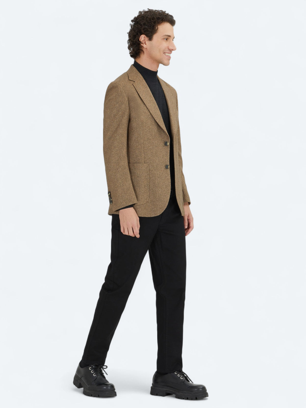 Kahverengi Baskılı Modern Fit Örme Ceket