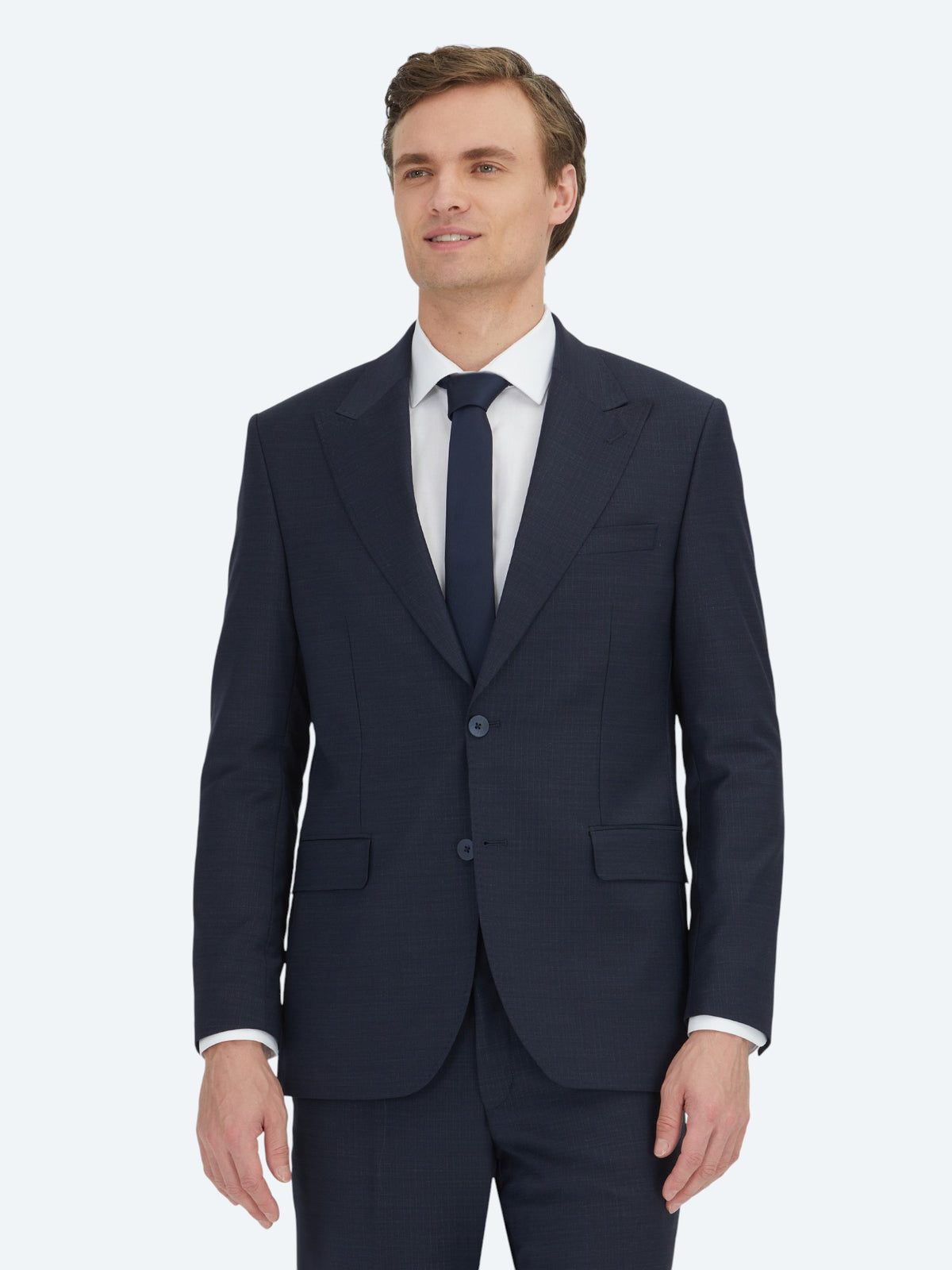 Lacivert Çizgili Modern Fit Yün Karışımlı Takım Elbise