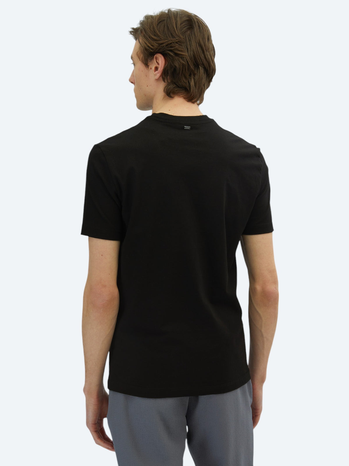Siyah Baskılı Bisiklet Yaka %100 Pamuk T-Shirt