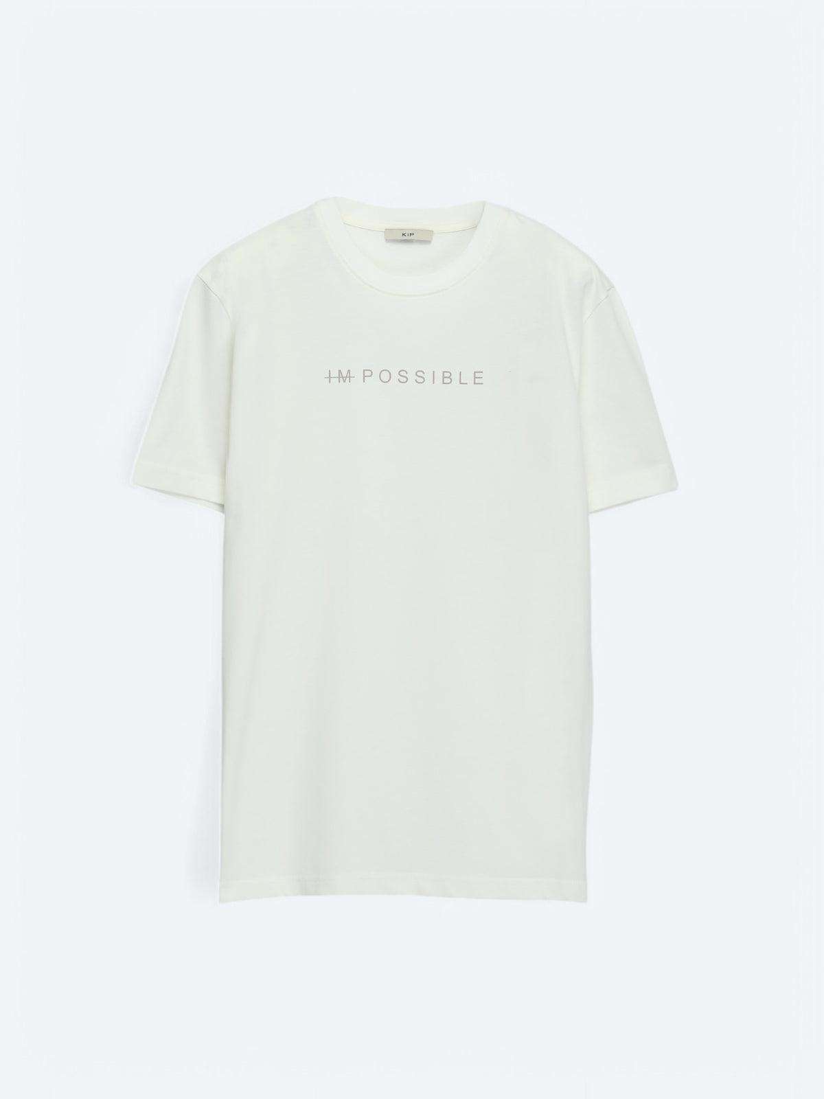Kırık Beyaz Baskılı Bisiklet Yaka %100 Pamuk T-Shirt