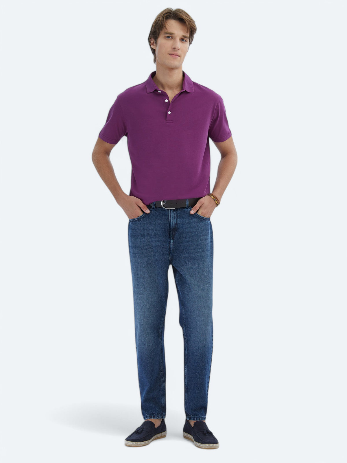 Mürdüm Düz Polo Yaka %100 Pamuk T-Shirt