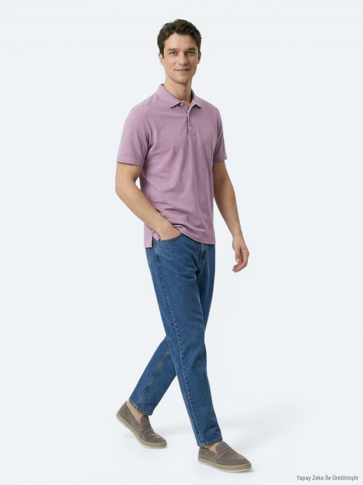 Eflatun Düz Polo Yaka %100 Pamuk T-Shirt
