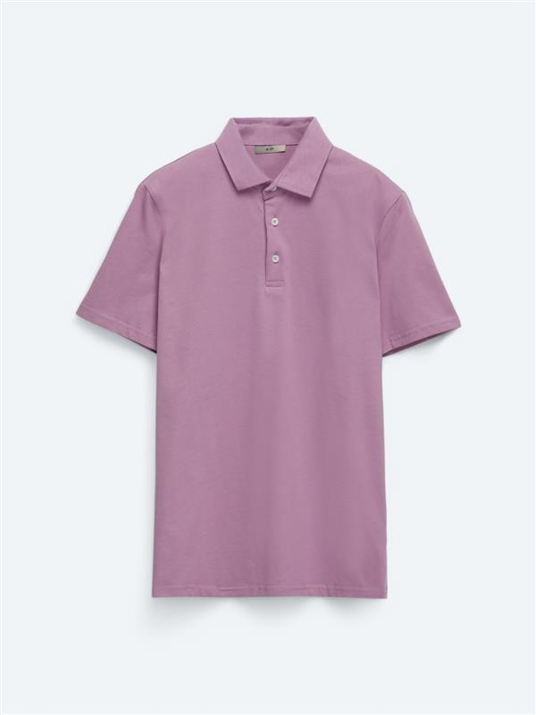 Eflatun Düz Polo Yaka %100 Pamuk T-Shirt