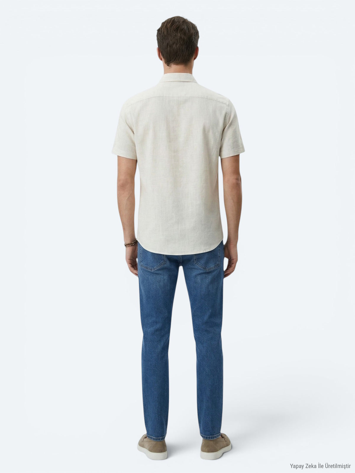 Bej Desenli Regular Fit Kısa Casual Gömlek