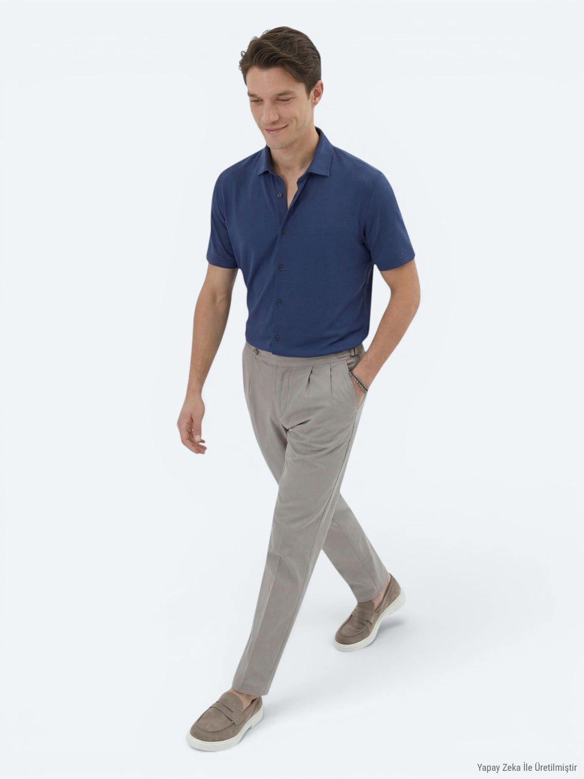 İndigo Düz Regular Fit Kısa Casual Gömlek