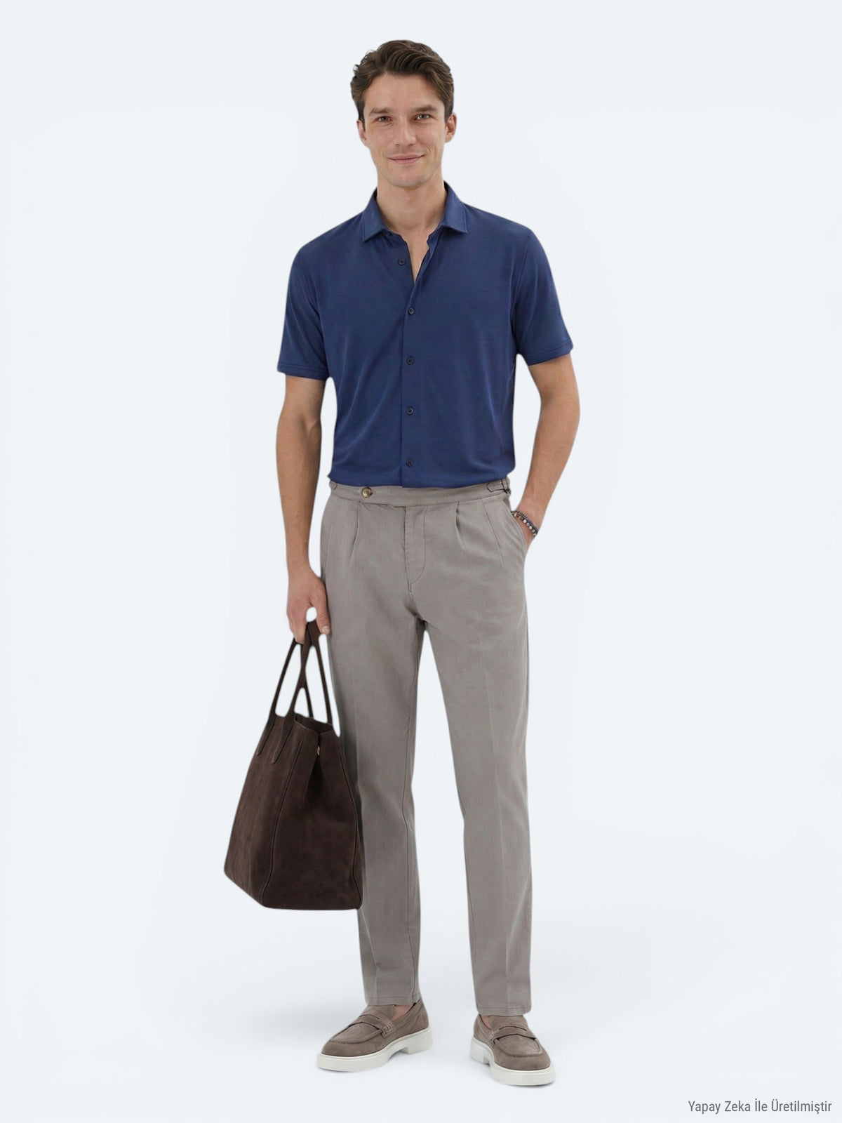 İndigo Düz Regular Fit Kısa Casual Gömlek