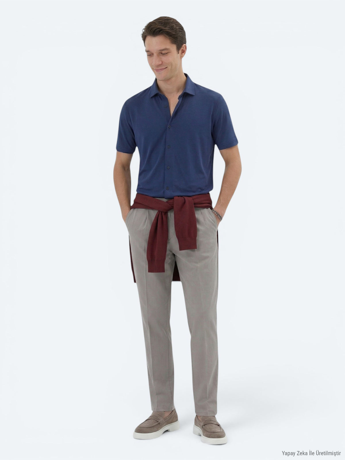 İndigo Düz Regular Fit Kısa Casual Gömlek