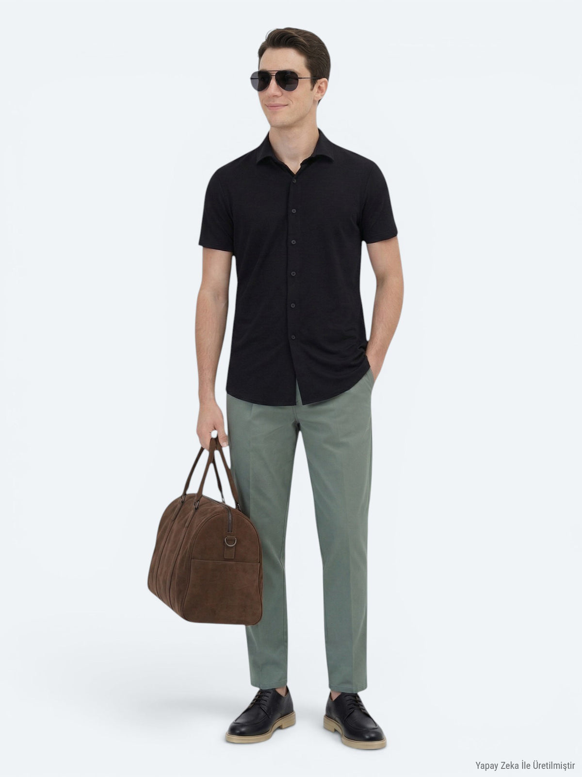 Siyah Düz Regular Fit Kısa Casual Gömlek