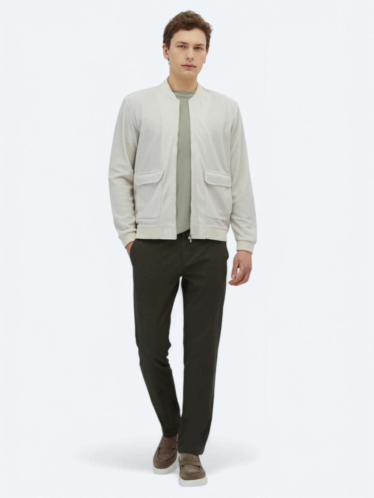 Bej Regular Fit Casual Örme Mont