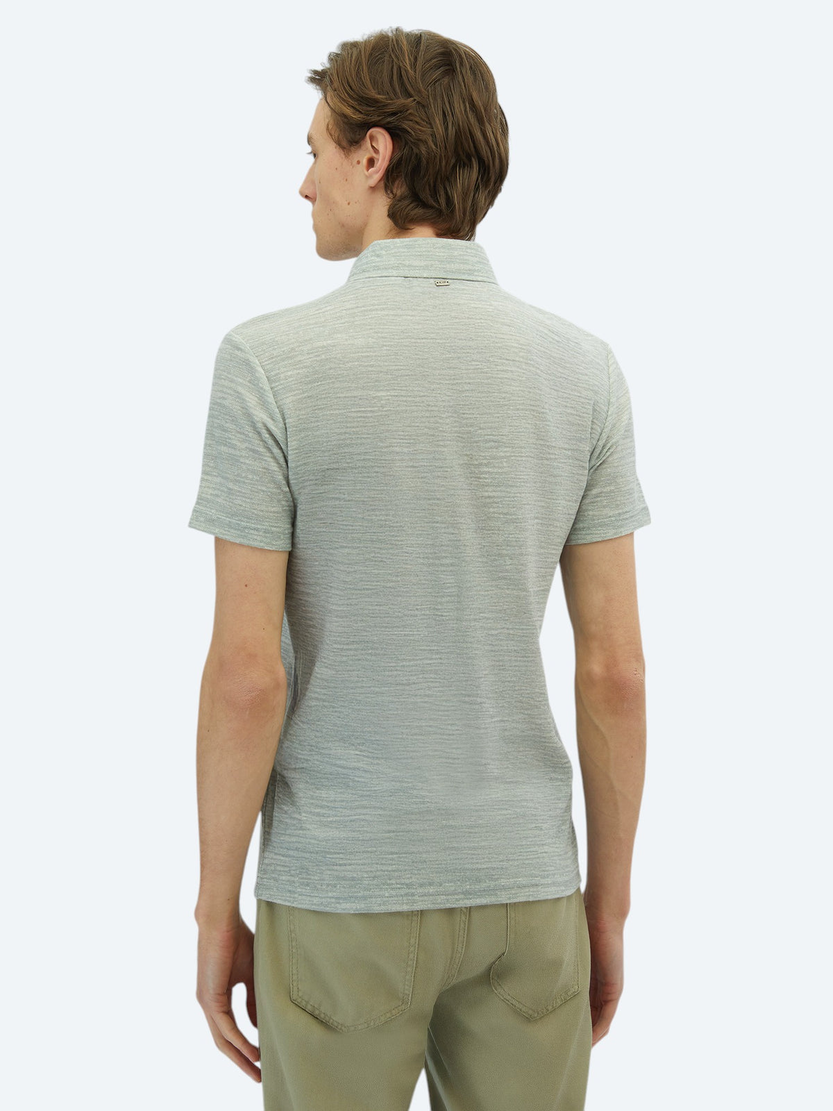 Açık Haki Baskılı Polo Yaka Pamuk Karışımlı T-Shirt