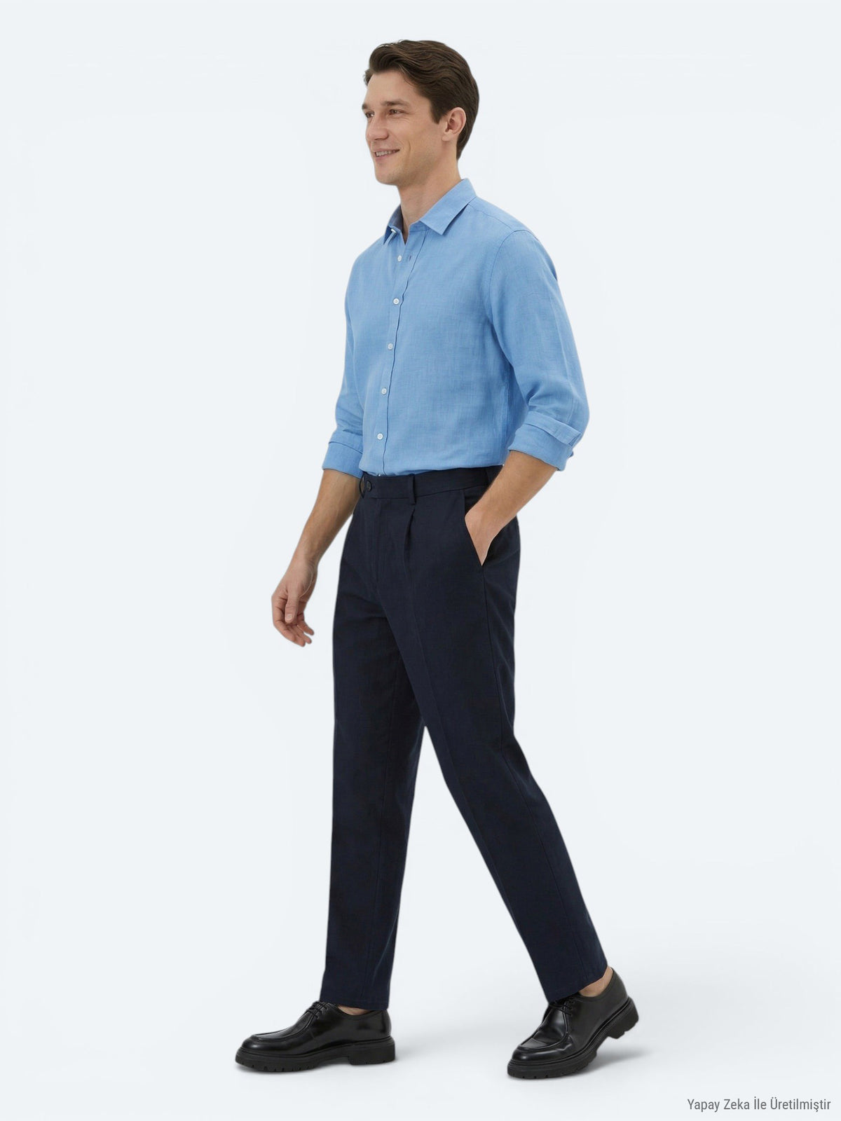 Lacivert Dokuma Loose Fit Casual Pantolon