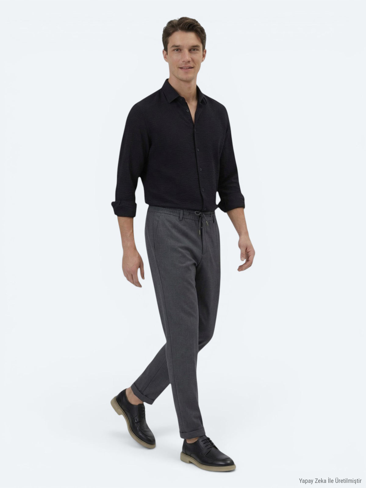 Siyah Regular Fit Uzun Dokuma Klasik Gömlek