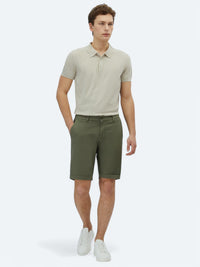 Haki Düz Dokuma Slim Fit Casual Pamuk Karışımlı Bermuda