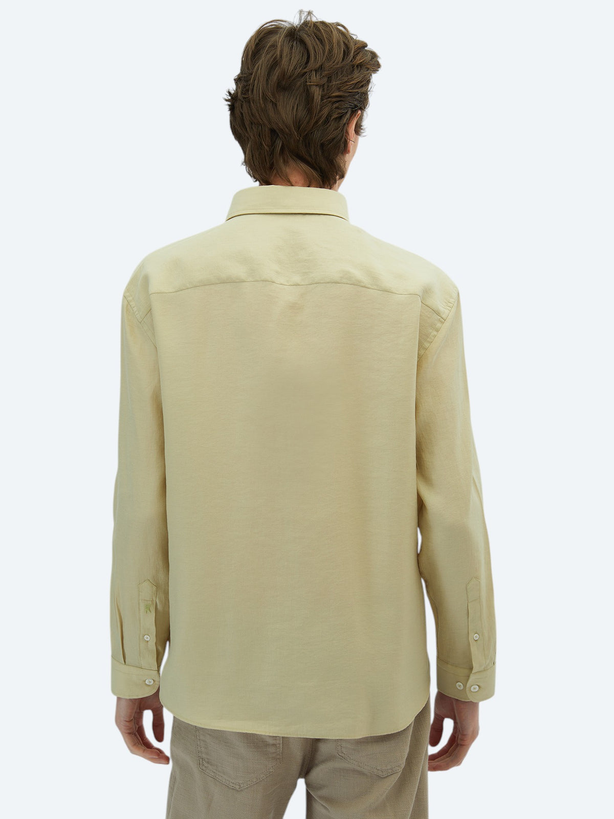 Limon Küfü Düz Oversize Fit Uzun Dokuma Casual Gömlek