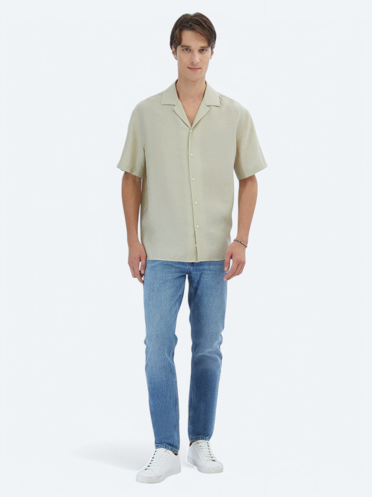 Limon Küfü Düz Oversize Fit Kısa Dokuma Casual Gömlek