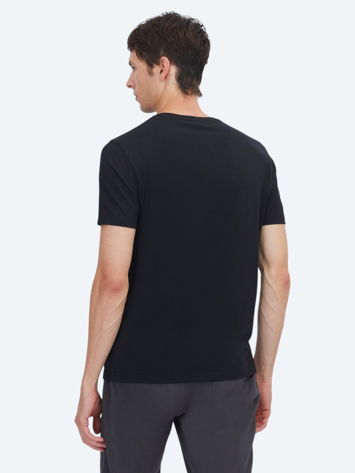 Siyah Düz Bisiklet Yaka Pamuk Karışımlı T-Shirt