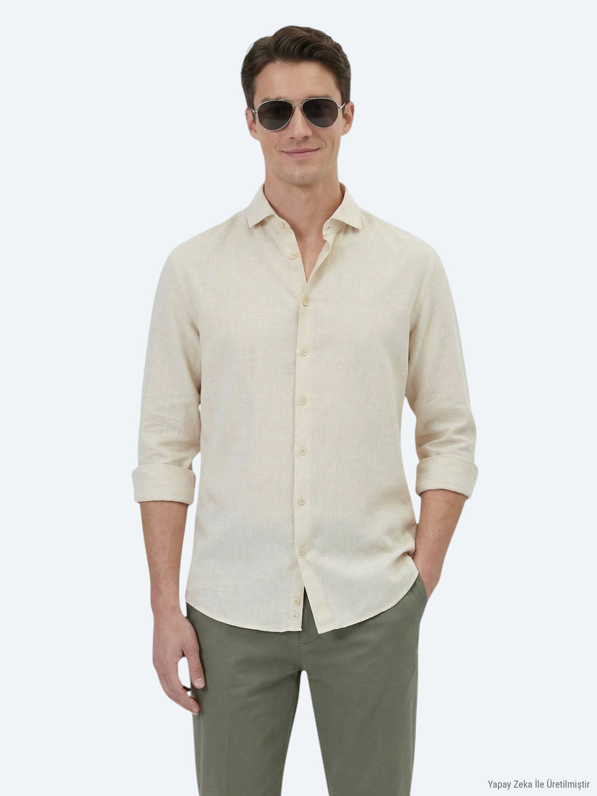 Sarı Düz Regular Fit Uzun Dokuma Casual Pamuk Karışımlı Gömlek