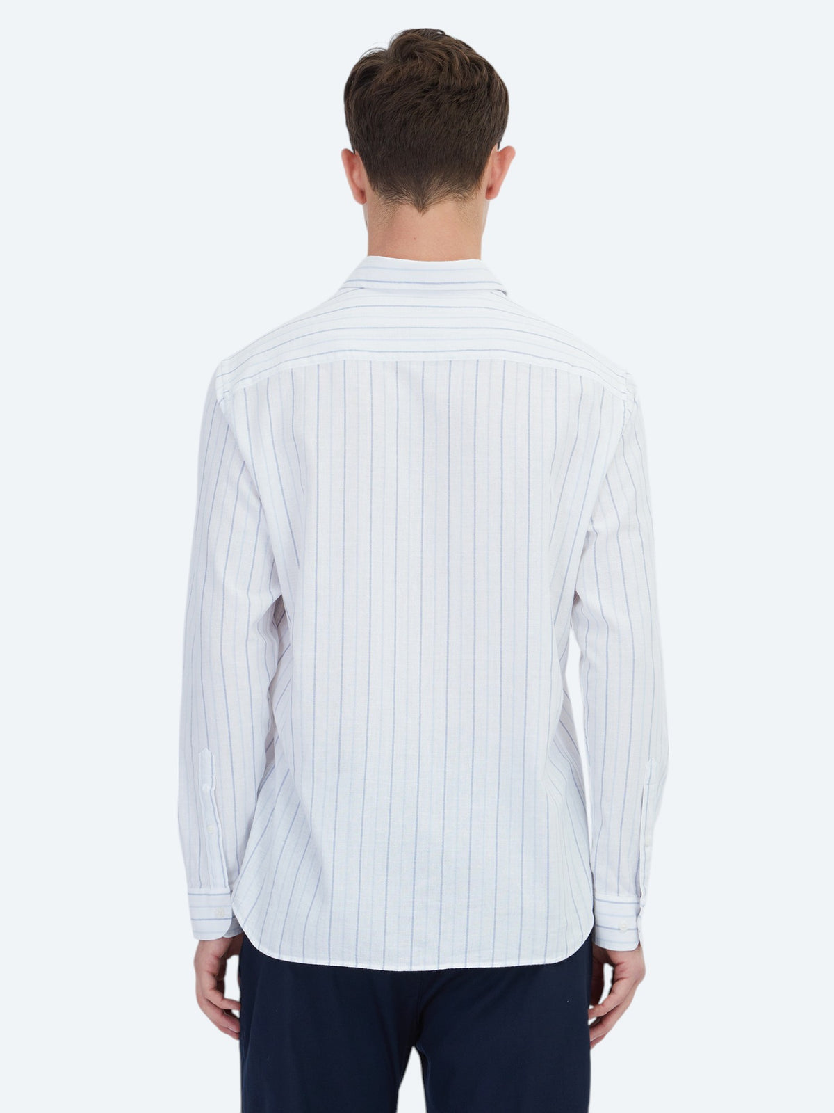 Mavi Çizgili Regular Fit Uzun Dokuma Casual %100 Pamuk Gömlek