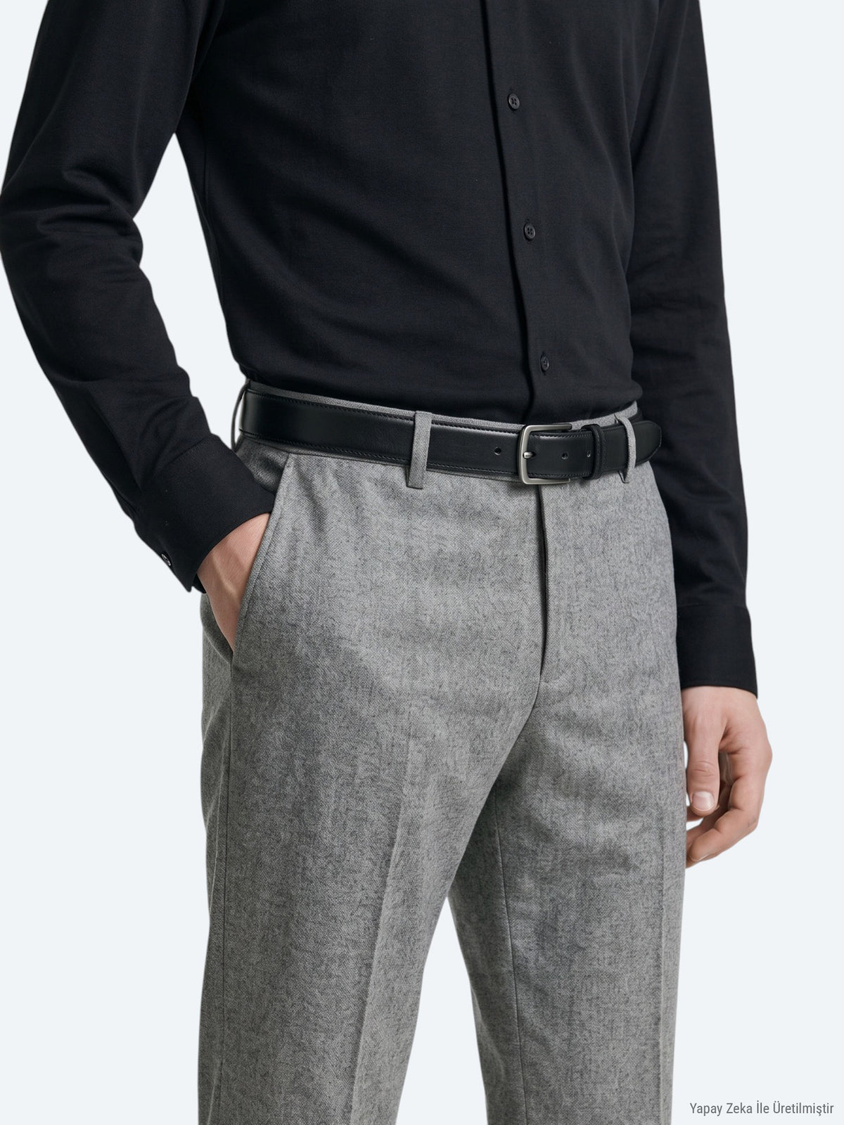 Gri Dokuma Jogging Fit Casual Yün Karışımlı Pantolon