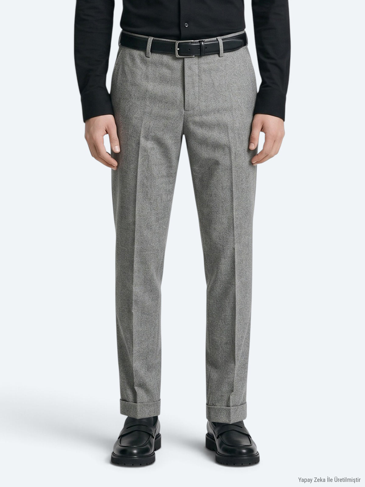 Gri Dokuma Jogging Fit Casual Yün Karışımlı Pantolon