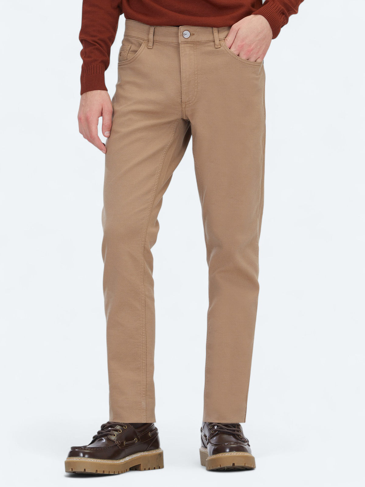 Vizon Dokuma Slim Fit Casual Pamuk Karışımlı Pantolon
