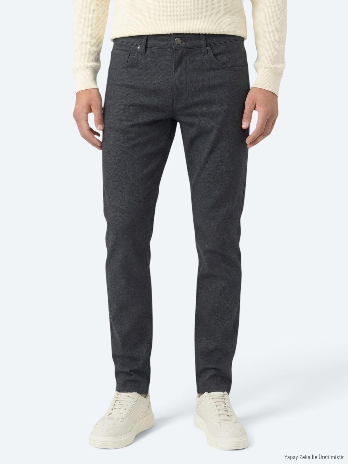 Siyah Dokuma Regular Fit Casual Pamuk Karışımlı Pantolon