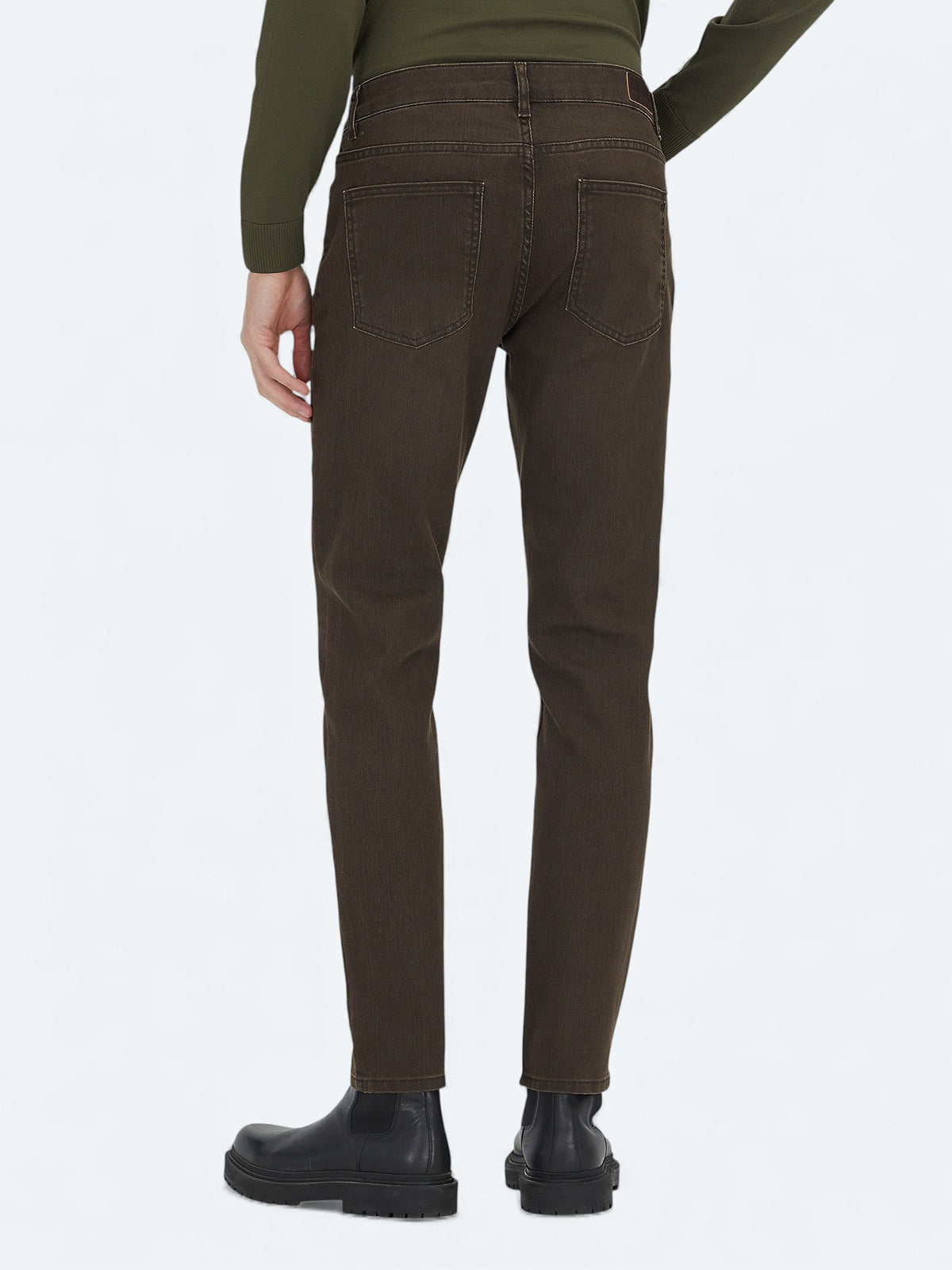 Kahverengi Slim Fit Denim Pamuk Karışımlı Pantolon