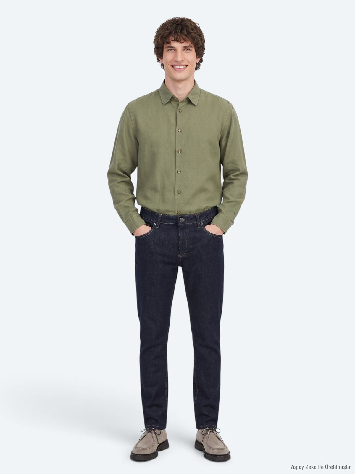Lacivert Düz Slim Fit Denim Pamuk Karışımlı Pantolon