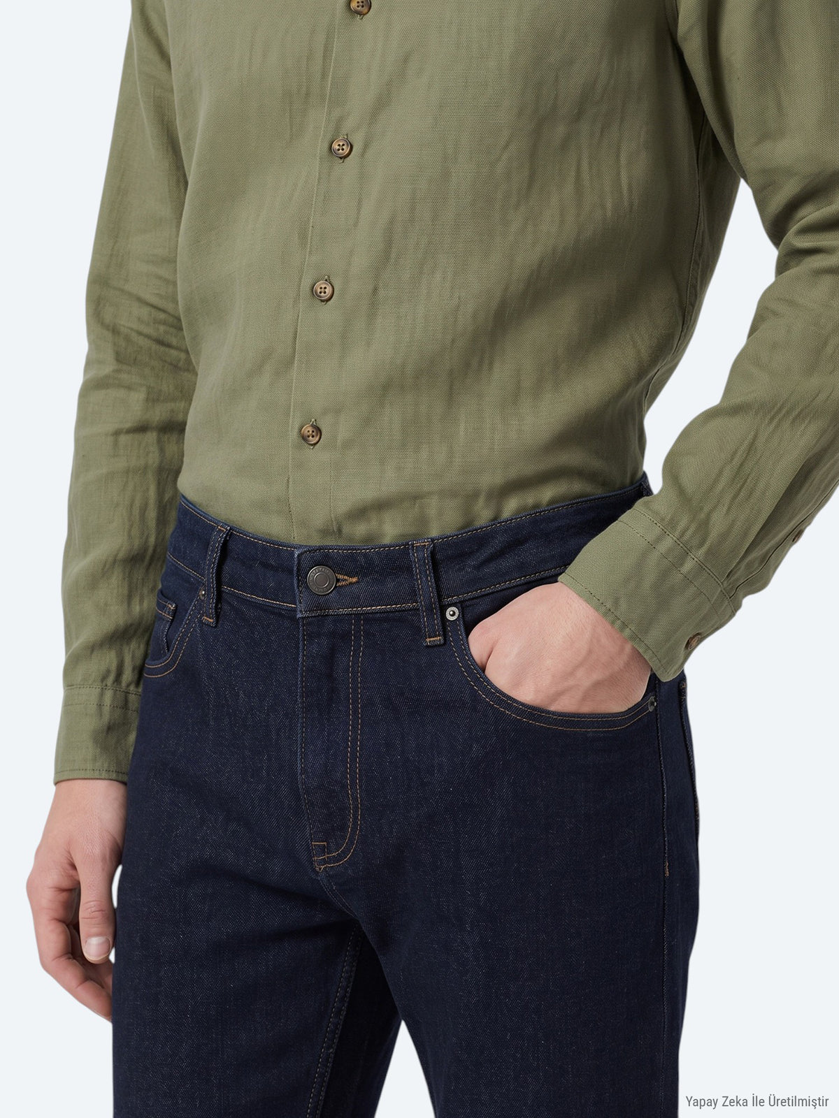 Lacivert Düz Slim Fit Denim Pamuk Karışımlı Pantolon