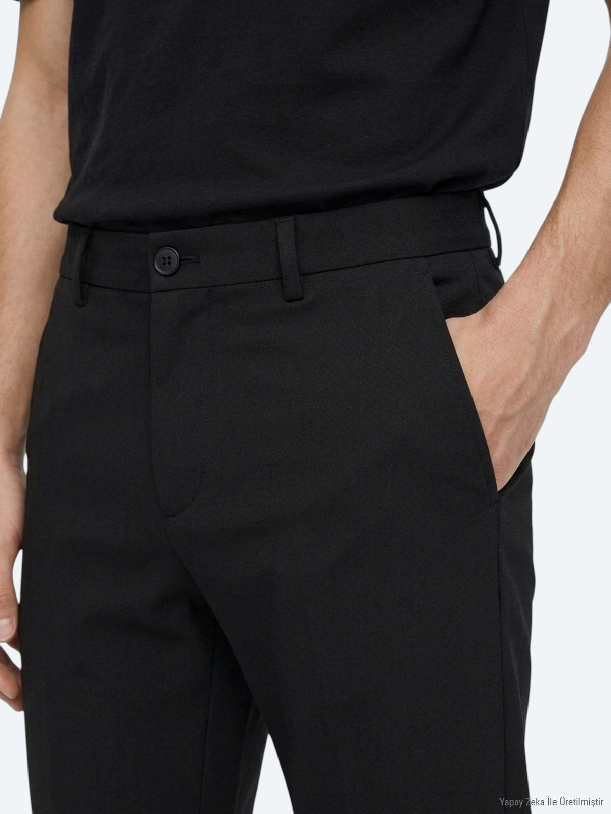 Siyah Düz Dokuma Jogging Fit Casual Pamuk Karışımlı Pantolon