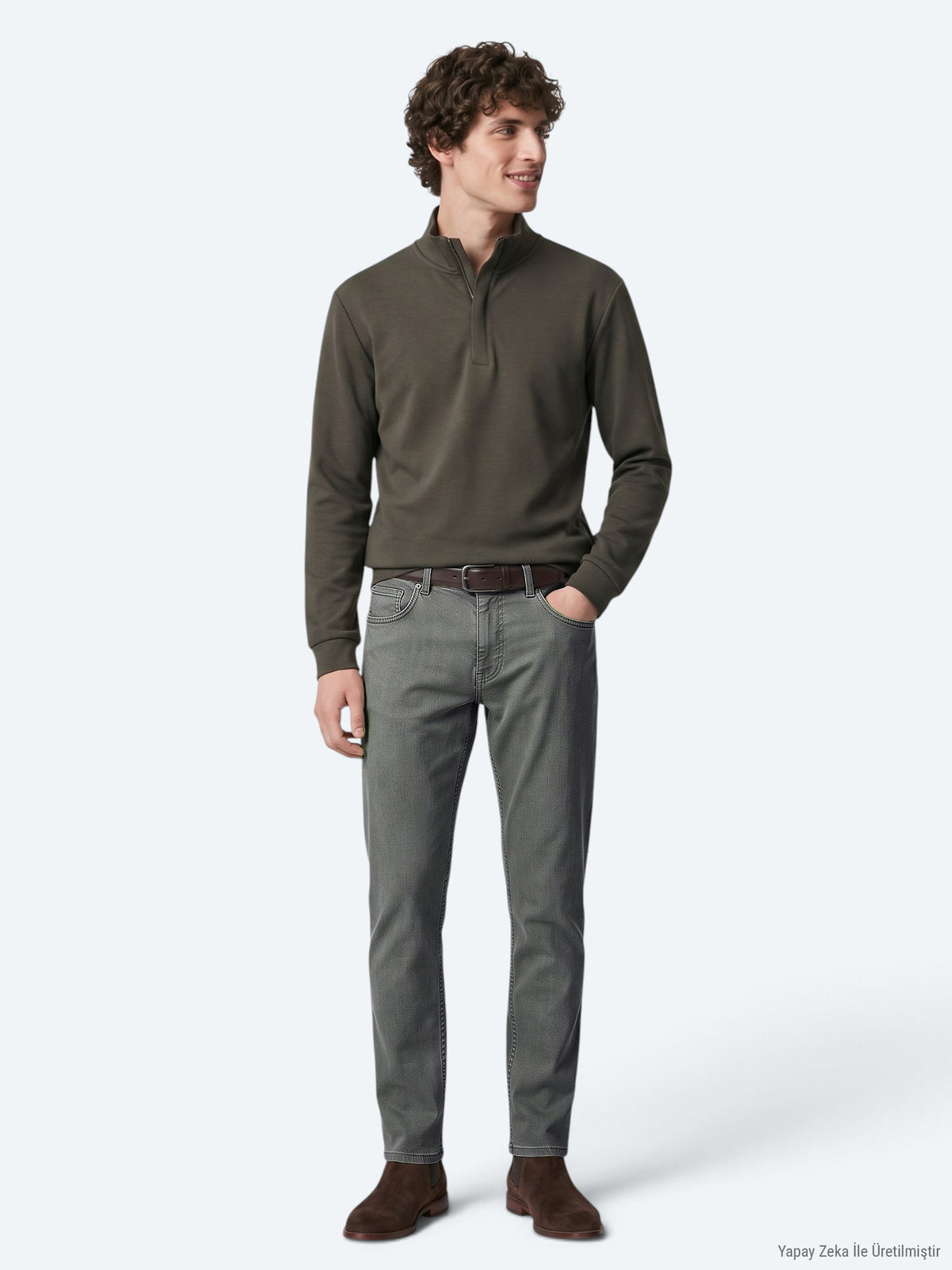 Haki Dokuma Regular Fit Casual Pamuk Karışımlı Pantolon