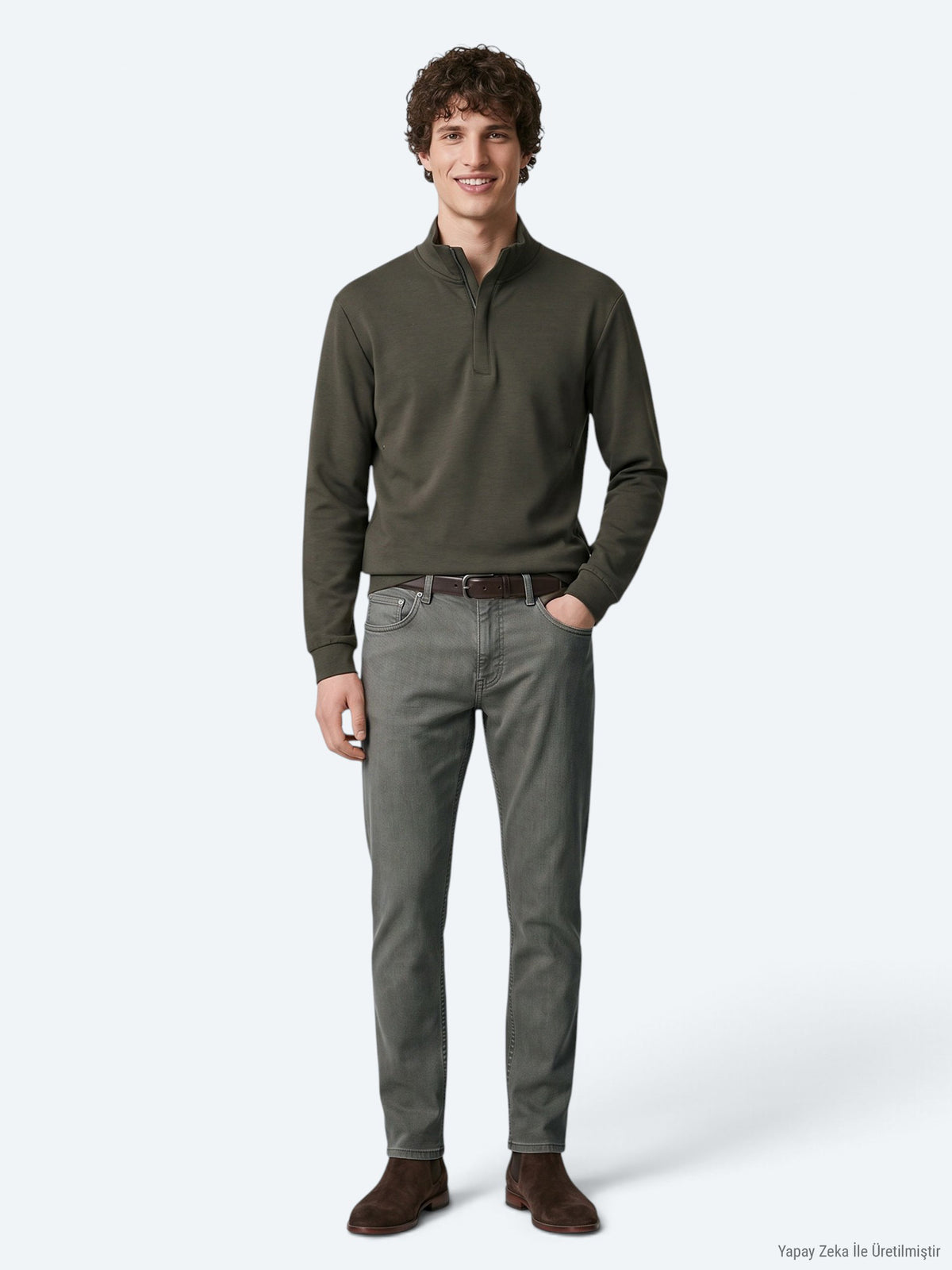 Haki Dokuma Regular Fit Casual Pamuk Karışımlı Pantolon