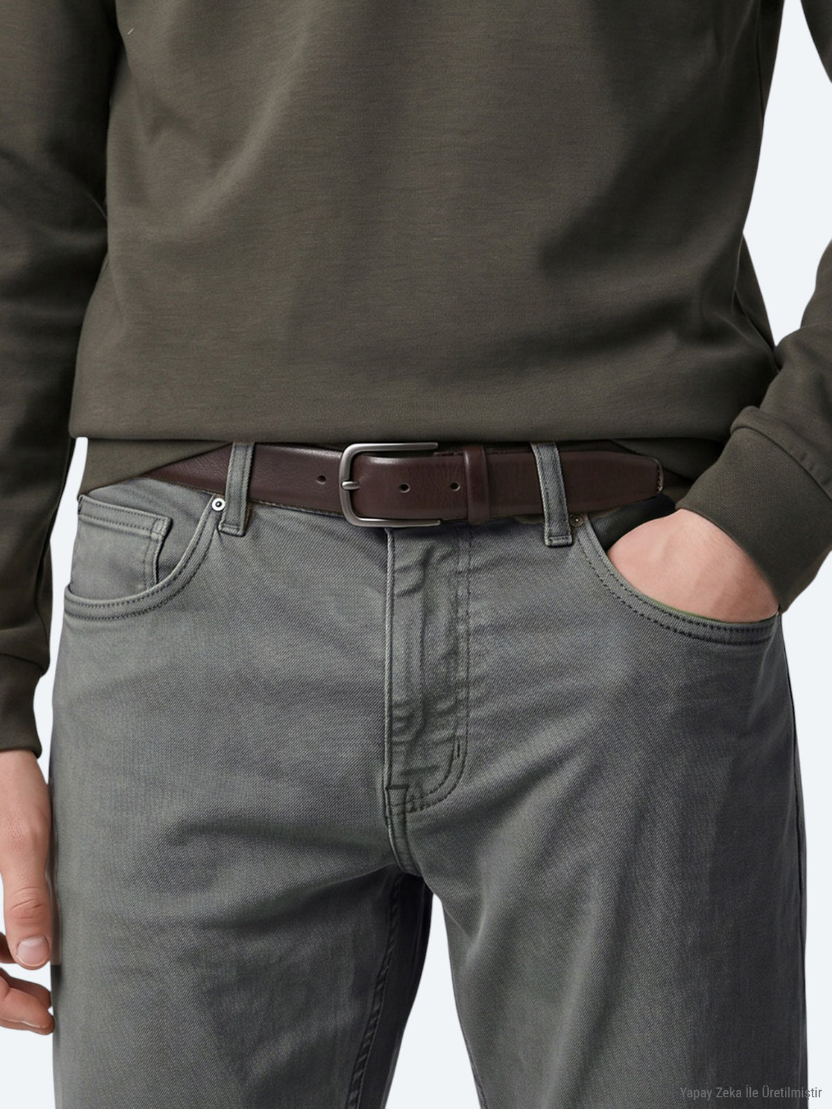 Haki Dokuma Regular Fit Casual Pamuk Karışımlı Pantolon