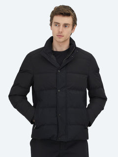 Siyah Regular Fit Kapüşonlu Casual Dokuma Mont