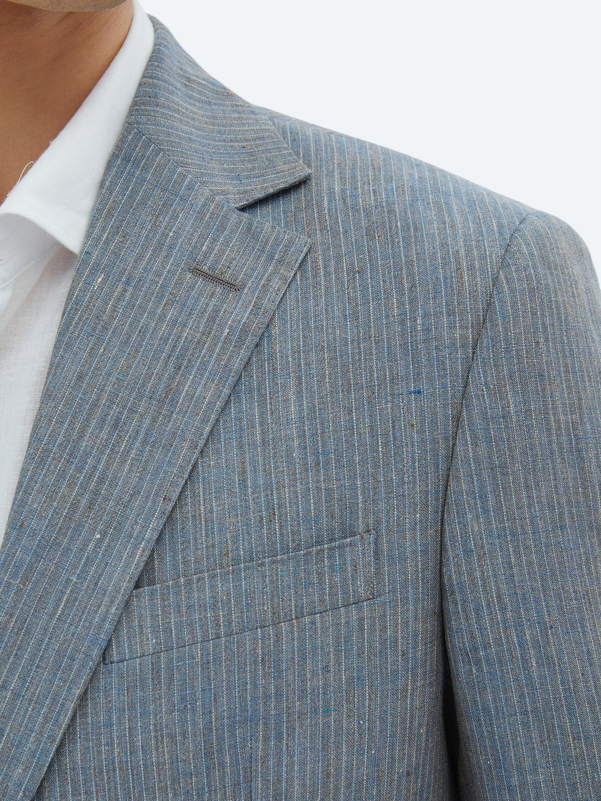 Koyu Mavi Çizgili Modern Fit %100 Keten Takım Elbise