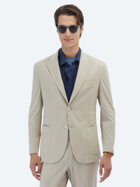 Bej Düz Modern Fit %100 Pamuk Örme Takım Elbise