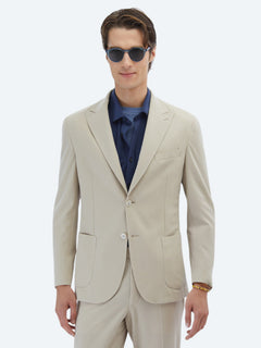 Bej Düz Modern Fit %100 Pamuk Örme Takım Elbise