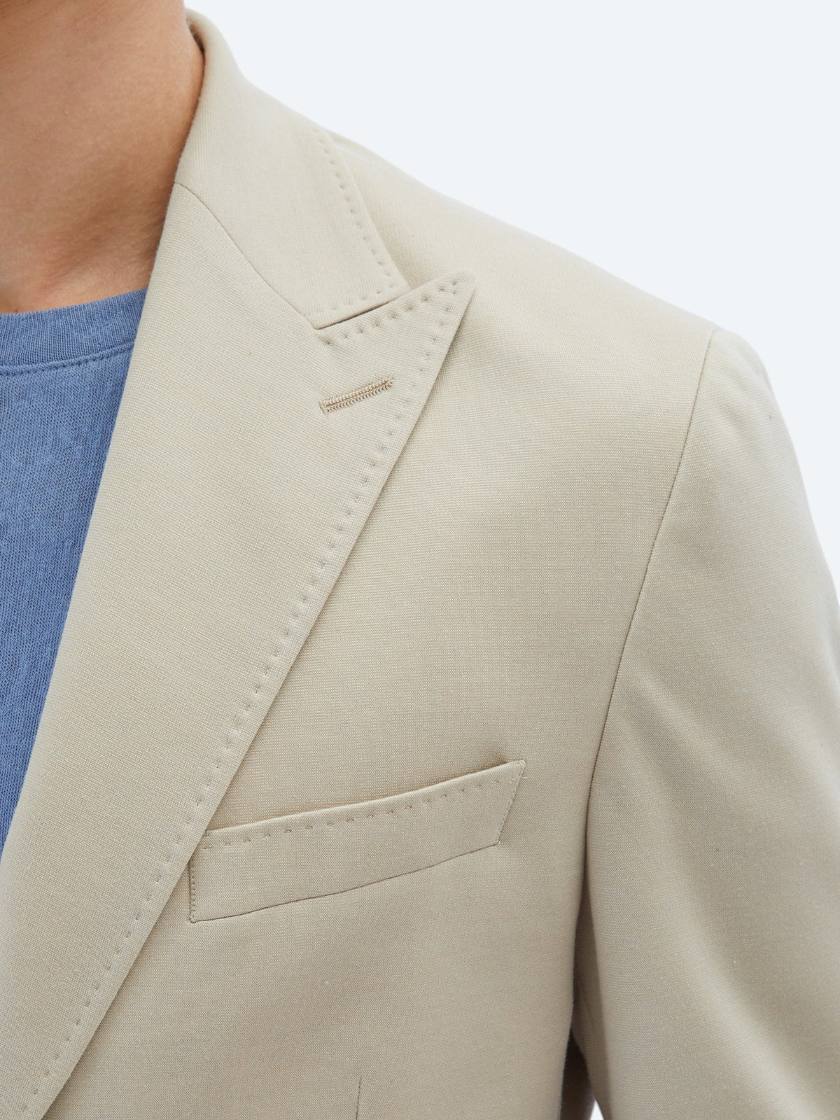 Bej Düz Modern Fit %100 Pamuk Örme Takım Elbise